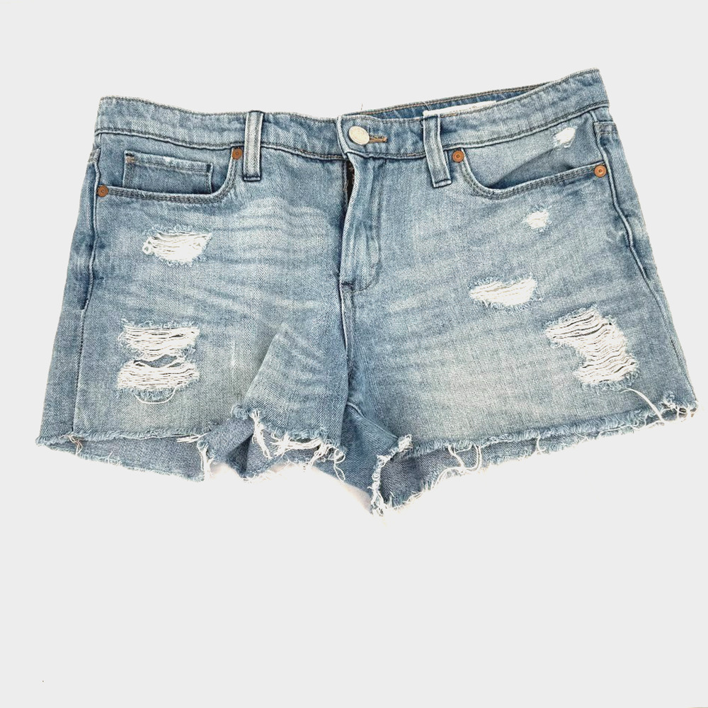 BLANKNYC Women's Distressed Denim Shorts Size 28 Light Wash Raw Hem Mid Rise